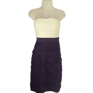 Monique Lhuillier size 14 black and white strapless bridesmaid dress EUC